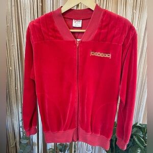 Vintage red velour zip up jacket w/ gold embroidered logo Aileen Petite swacket